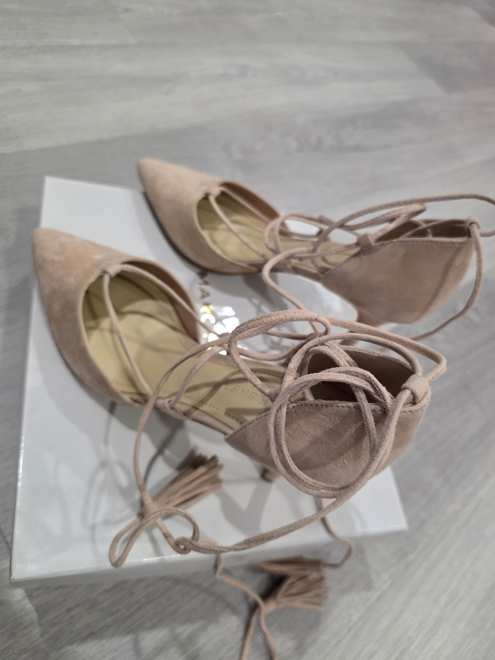 Marc Fisher Blush Lace-Up Pointed Toe Heels with Tassels